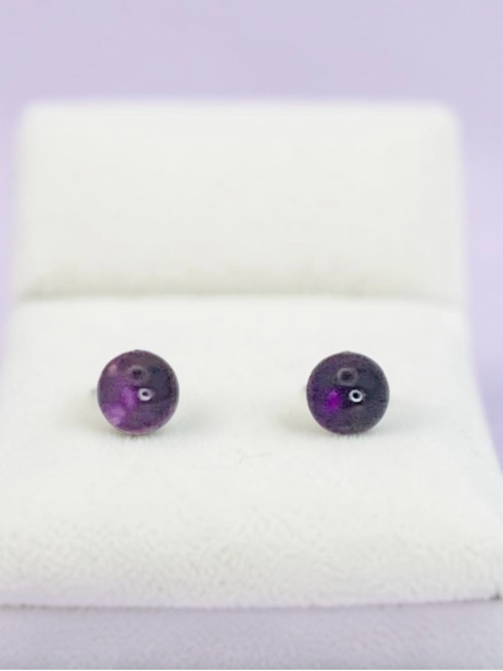Natural Amethyst 5 mm Ball & 925 Sterling Post Stud Earrings - Picture 3 of 7